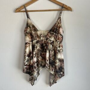Babydoll Forest Fairy Grunge Mesh Cami Top Size M Y2K Goblincore Floral Brown